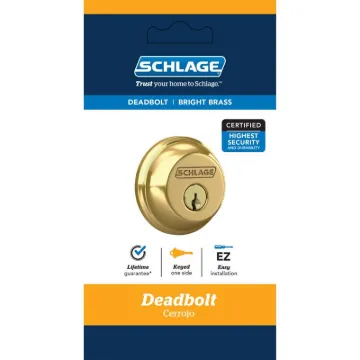 Schlage B60NV505KA4 Deadbolt, Light Brass, 2-3/8 x 2-3/4 in Backset, C Keyway