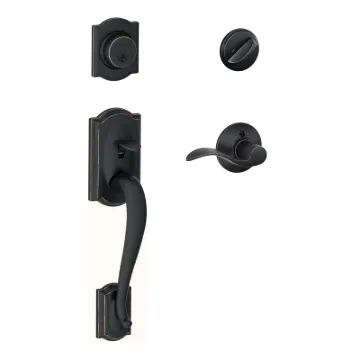 Schlage Camelot F60VCAM/ACC716 Handleset, 1 Grade, Keyed Different Key, Solid Brass, Aged Bronze, C