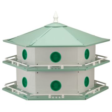 HEATH AH-12D Bird House, 12 in W, 6 in D, 14 in H, Hexagon, Aluminum, Light Green/White