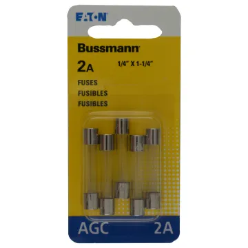 Bussmann BP/AGC-2-RP Fast-Acting Fuse, 2 A, 250 V, 10 kA at 125 VAC, 100 A at 250 VAC Interrupt, Gla