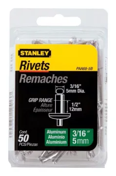 STANLEY PAA68-5B Pop Rivet, Reusable, 2 in L, Aluminum, 50