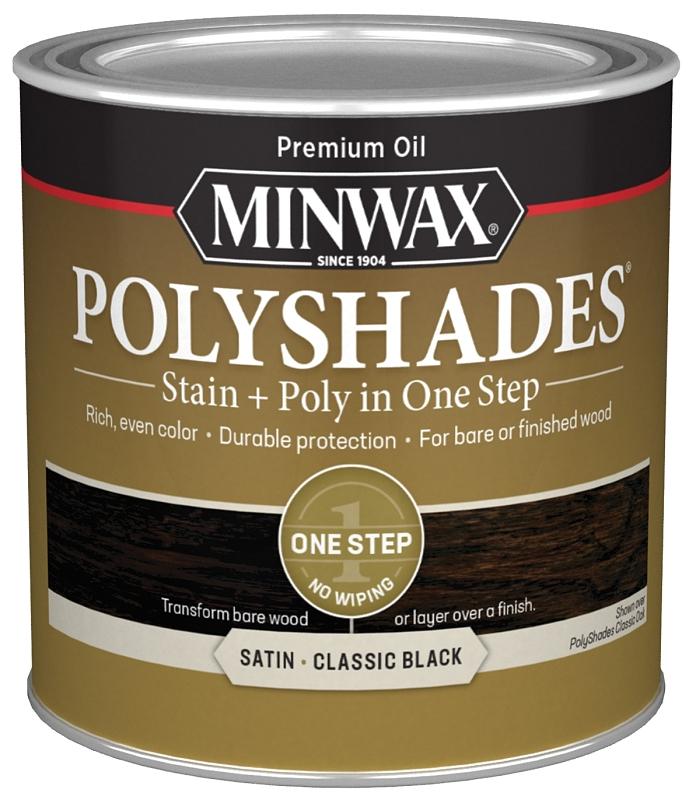 Minwax PolyShades 21395 Wood Stain and Polyurethane, Satin, Classic Black, Liquid, 0.5 pt, Can
