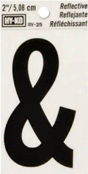 HY-KO RV-25/& Reflective Sign, Character: &, 2 in H Character, Black Character, Silver Background, V