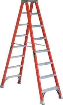 Louisville FM1508 Twin Front Ladder, 147 in Max Reach H, 7-Step, 300 lb, Type IA Duty Rating, 3 in D