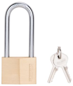 ProSource HD-250DLS Padlock, Long Shackle, 9/32 in Dia Shackle, Steel Shackle, Solid Brass Body