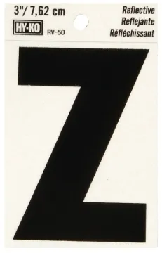 HY-KO RV-50/Z Reflective Letter, Character: Z, 3 in H Character, Black Character, Silver Background,