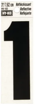 HY-KO RV-50/1 Reflective Sign, Character: 1, 3 in H Character, Black Character, Silver Background, V