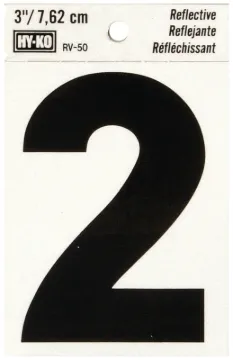 HY-KO RV-50/2 Reflective Sign, Character: 2, 3 in H Character, Black Character, Silver Background, V