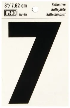 HY-KO RV-50/7 Reflective Sign, Character: 7, 3 in H Character, Black Character, Silver Background, V