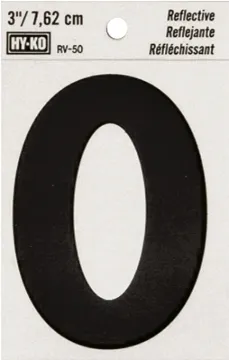 HY-KO RV-50/0 Reflective Sign, Character: 0, 3 in H Character, Black Character, Silver Background, V