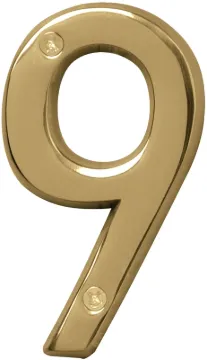HY-KO Prestige BR-42PB/9 House Number, Character: 9, 4 in H Character, Brass Character, Solid Brass