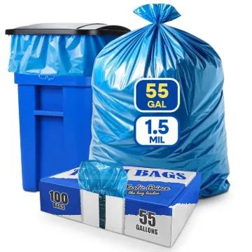 43" x 47" 56 Gallon 1.5Mil Blue Trash Bags, 100/Case