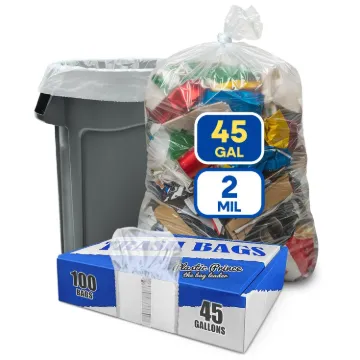 23" x 17" x 46" 45 Gallon 2Mil Clear Contractor Bags, 100/Case