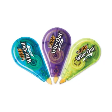 Wite-Out Mini Correction Tape, Non-Refillable, Blue/Purple/Yellow Applicators, 0.2" x 314.4", 3/Pack