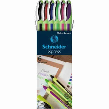 Xpress Fineliner Pen, Stick, Fine 0.8 mm, Assorted Ink and Barrel Colors, 6/Pack