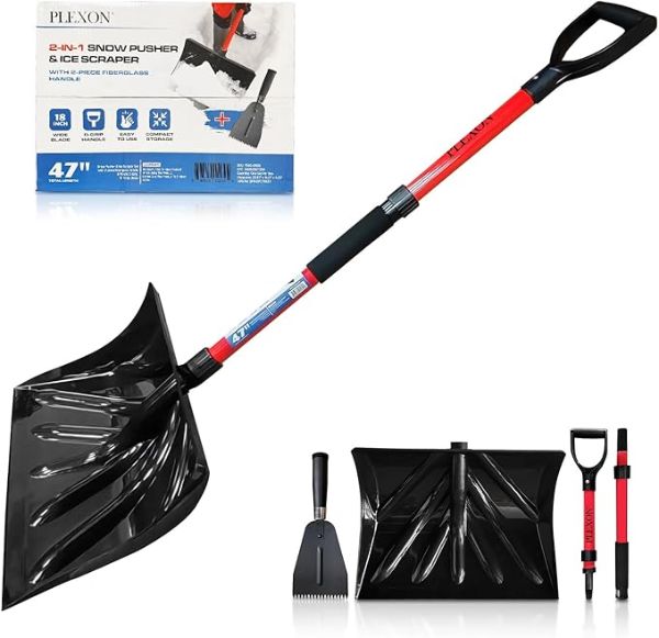 47SnowPusherIceScraperSetwith2pieceFiberglassHandlePlasticDGrip18WideBladeImageImage1