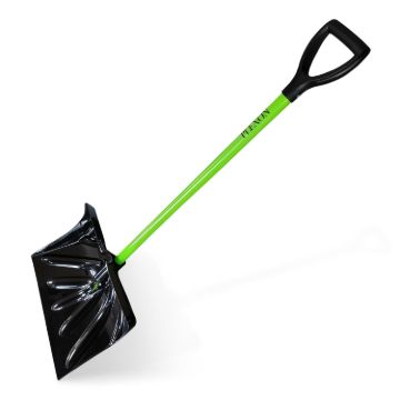 48SnowPusherwithFiberglassHandlePlasticDGrip17WideBladeGreenImage1