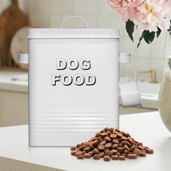 5lbSquareWhiteMetalPetFoodStorageContainerwithHandlesandScoopImage1