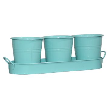 Setof3TiffanyBlueMetalGardenPlanterswithTrayImageImage1