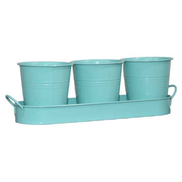 Setof3TiffanyBlueMetalGardenPlanterswithTrayImageImage1