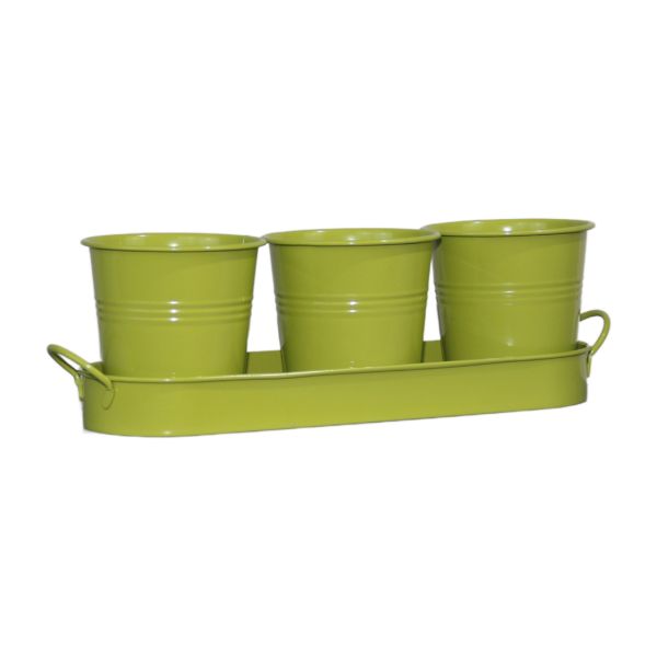 Setof3GreenMetalGardenPlanterswithTrayImageImage1
