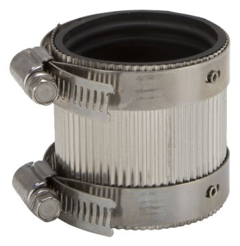 ProSource Coupling, 1-1/2 in, Rubber/Stainless Steel, Black/Stainless Steel Shield