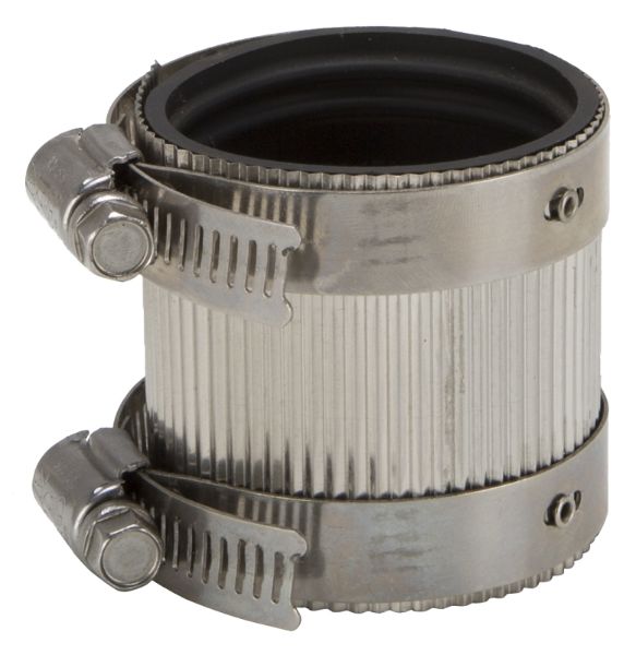 ProSource Coupling, 1-1/2 in, Rubber/Stainless Steel, Black/Stainless Steel Shield