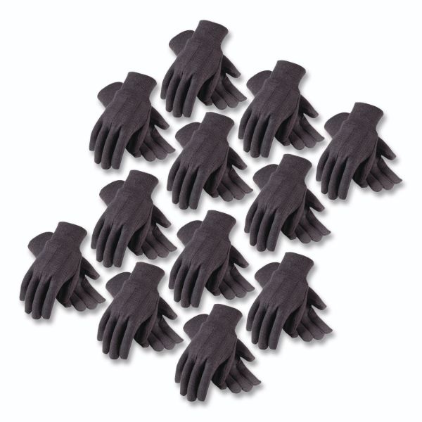 Polyester/Cotton Jersey Gloves, Men's, Brown, 12 Pairs