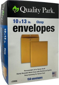 Quality Park Kraft Clasp Envelope, Metal Clasp, 10'' x 13'', 150/Box