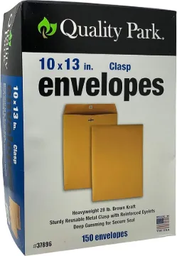 Quality Park Kraft Clasp Envelope, Metal Clasp, 10'' x 13'', 150/Box