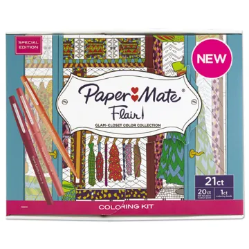 Flair Adult Coloring Kit, Woman's Closet Theme Coloring Book with 20 Markers