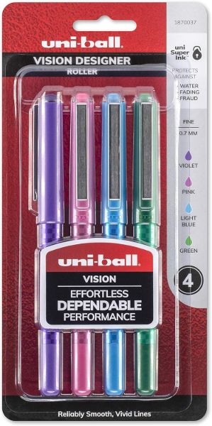 Vision Designer Series ROLLER Fine 0.7mm Uni-Flow Ink 4 Colors Pack