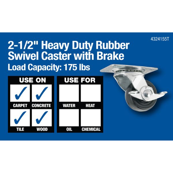 Waxman 3241 2-1/2" Caster With Brake Heavy Duty