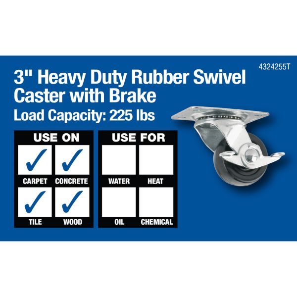 Waxman 3242 3" Caster With Brake Heavy Duty