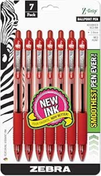 Zebra Pen Z-Grip Retractable Ballpoint Pen, Medium Point, 1.0mm, Red Ink