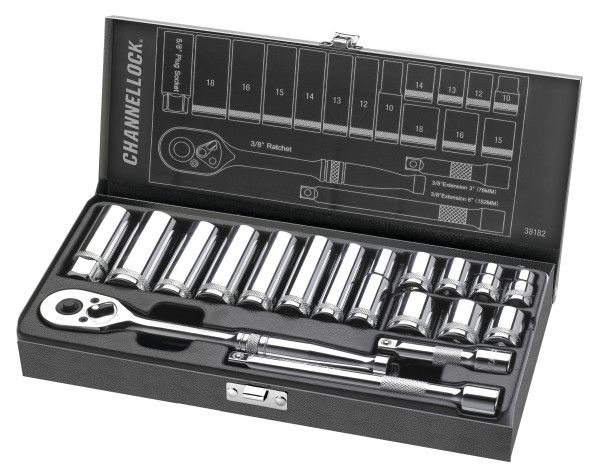 38182 18pc 3/8'' DR Metric Set, Socket Set, Metal Box