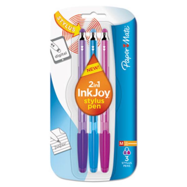 InkJoy 100 Stick Stylus Ballpoint Pens, 1.0 mm, Assorted, 3/Pack