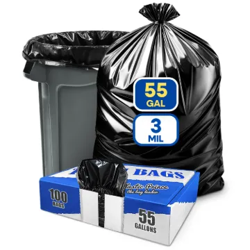 (32 Pack) 55 Gallons Trash Bags, 3.0 Mil, 38" x 58", Black