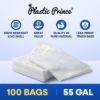 PLASTIC PRINCE (100 Pack) 55-60 Gallon Clear Trash Bags, 3 Mil, Heavy Duty, Fit Rubbermaid Brute Rollout, Round and Square 32-55 gal Trash Cans, 38" x 58" Large Durable Garbage Trash Can Liners - 8