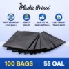 PLASTIC PRINCE 55 Gallon Trash Bags 2 Mil Heavy Duty Fit Rubbermaid Brute Rollout Round and Square 32-55 Gallon Trash Cans 36 x 50 Large Durable Garbage Trash Can Liners, Black Pack of 100