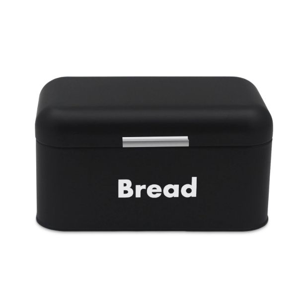 Plexon Black Bread Box for Kitchen Countertop with Lid, Metal Bread Storage Container Bin 11.8" x 7" x 6.3"1