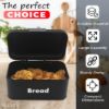 Plexon Black Bread Box for Kitchen Countertop with Lid, Metal Bread Storage Container Bin 11.8" x 7" x 6.3"3