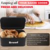 Plexon Black Bread Box for Kitchen Countertop with Lid, Metal Bread Storage Container Bin 11.8" x 7" x 6.3"4