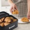 Plexon Black Bread Box for Kitchen Countertop with Lid, Metal Bread Storage Container Bin 11.8" x 7" x 6.3"7