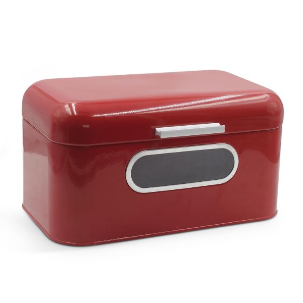 Plexon Red Bread Box for Kitchen Countertop with Lid and Clear Window, Metal Bread Storage Container1