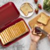 Plexon Red Bread Box for Kitchen Countertop with Lid and Clear Window, Metal Bread Storage Container6