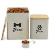 Plexon Pet Food Storage Containers, Dog Food Storage Container with Spoon and Wood Lids, Set of 2 Pet Food Container, Beige1
