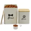 Plexon Pet Food Storage Containers, Dog Food Storage Container with Spoon and Wood Lids, Set of 2 Pet Food Container, Beige1