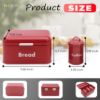 Plexon Bread Box for Kitchen Countertop, Bread Container with Coffee, Tea, Sugar Canisters, Metal 4-Piece Bread Box Set with Lids, Red2