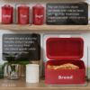 Plexon Bread Box for Kitchen Countertop, Bread Container with Coffee, Tea, Sugar Canisters, Metal 4-Piece Bread Box Set with Lids, Red3